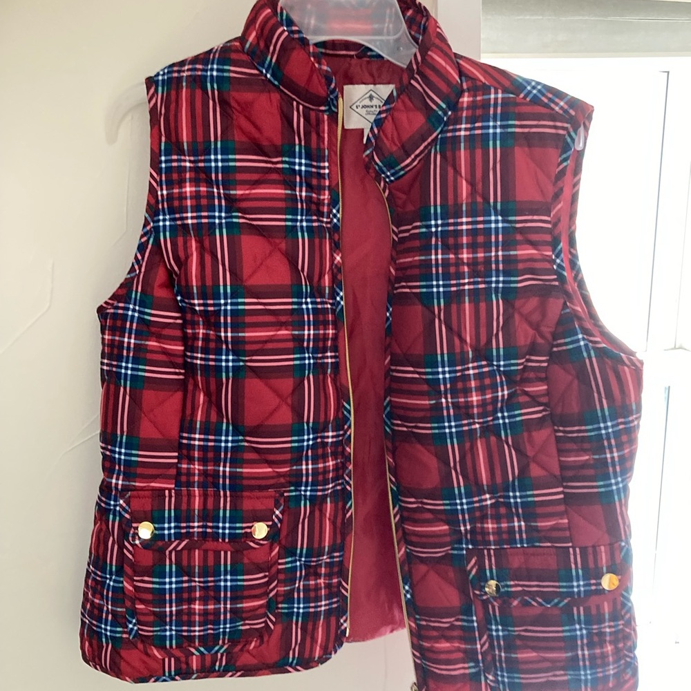 Red puffy plaid vest